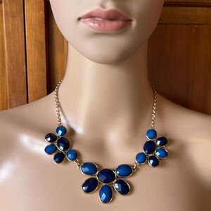 Gold Tone Navy Blue Rhinestone
Statement Necklace